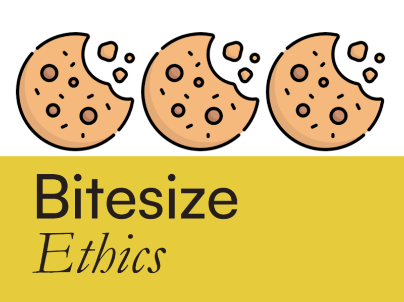 orange and white background with half-eaten biscuits and text Bitesize ethics