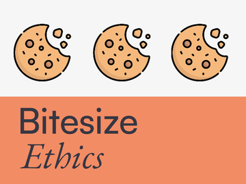 orange and white background with half-eaten biscuits and text Bitesize ethics