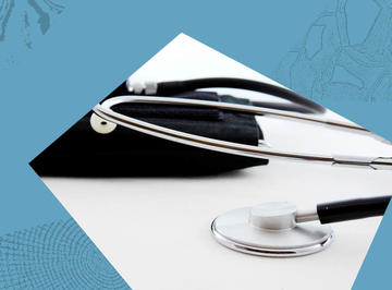 image of a stethoscope framed in a blue background